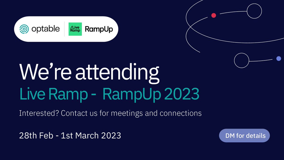 Network with fellow #marketing and #technology changemakers at <a href="/RampUp/">RampUp</a> 2023!

Optable will be there from February 28th- March 1st to spread the word on all things interoperability and network with leading names in #adtech.

Want to meet with us there?
rampedup.us