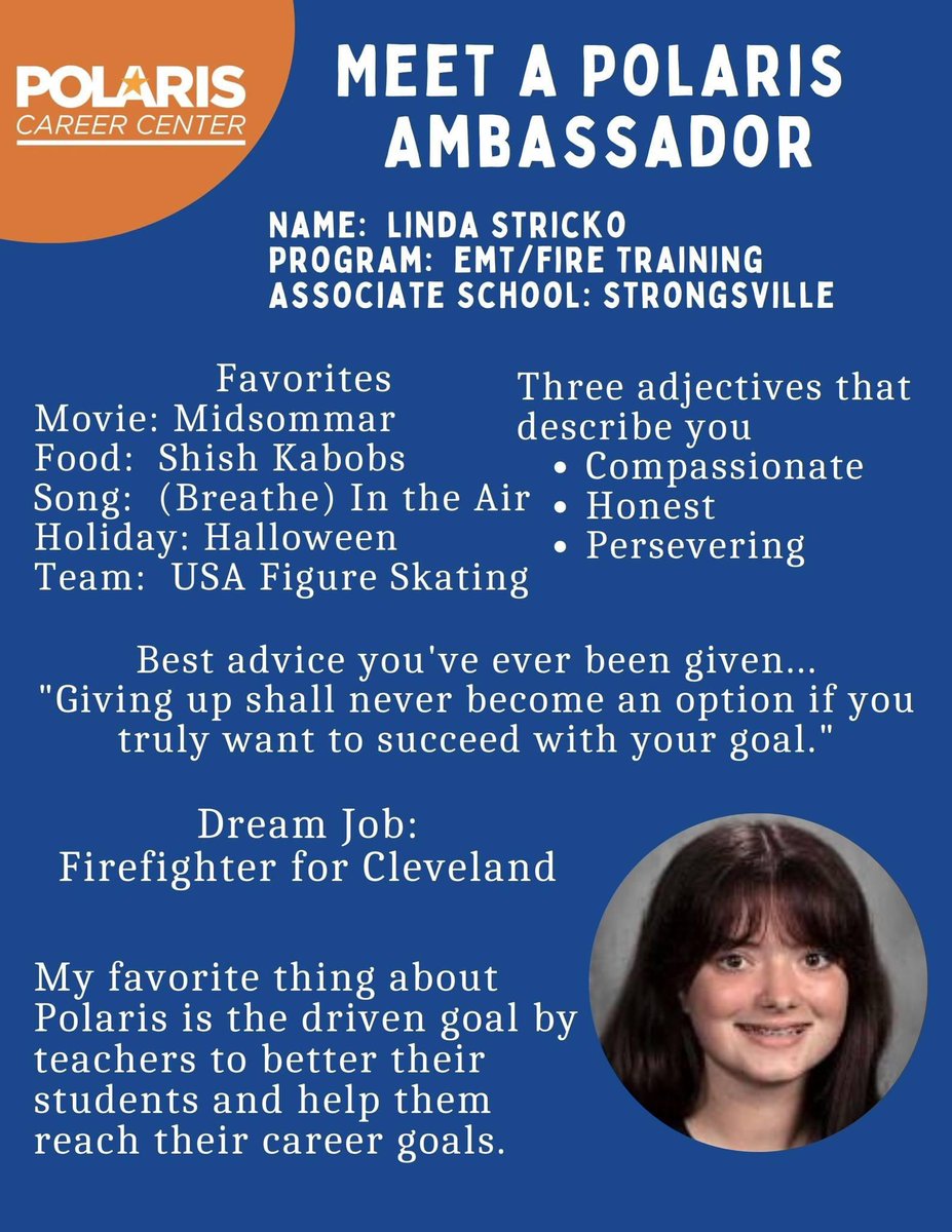Up next in our 'Meet a Polaris Ambassador' series is Lynda Stricko from @HS_Strongsville and the Polaris EMT/Fire Training 🚒 program.