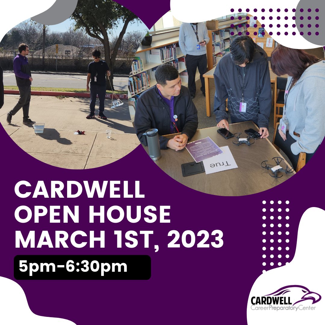 CardwellPrep's tweet photo. Hey @CardwellPrep mark your calendar for Open House this Wednesday March 1st 5pm-6:30pm @IrvingISD #cardwellstrong https://t.co/ywR1VqmD8l
