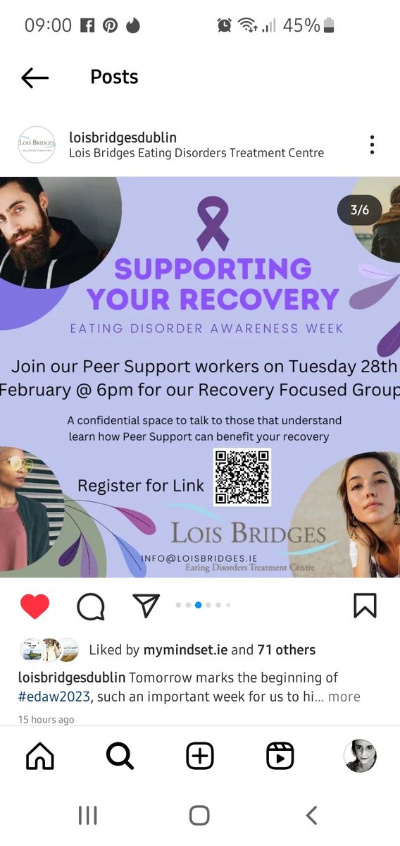 Hosting a Peer Lead Support group tomorrow In work <a href="/LoisBridges20/">Lois Bridges</a> for ED Awareness week. To sign up loisbridges.ie/book-appointme…