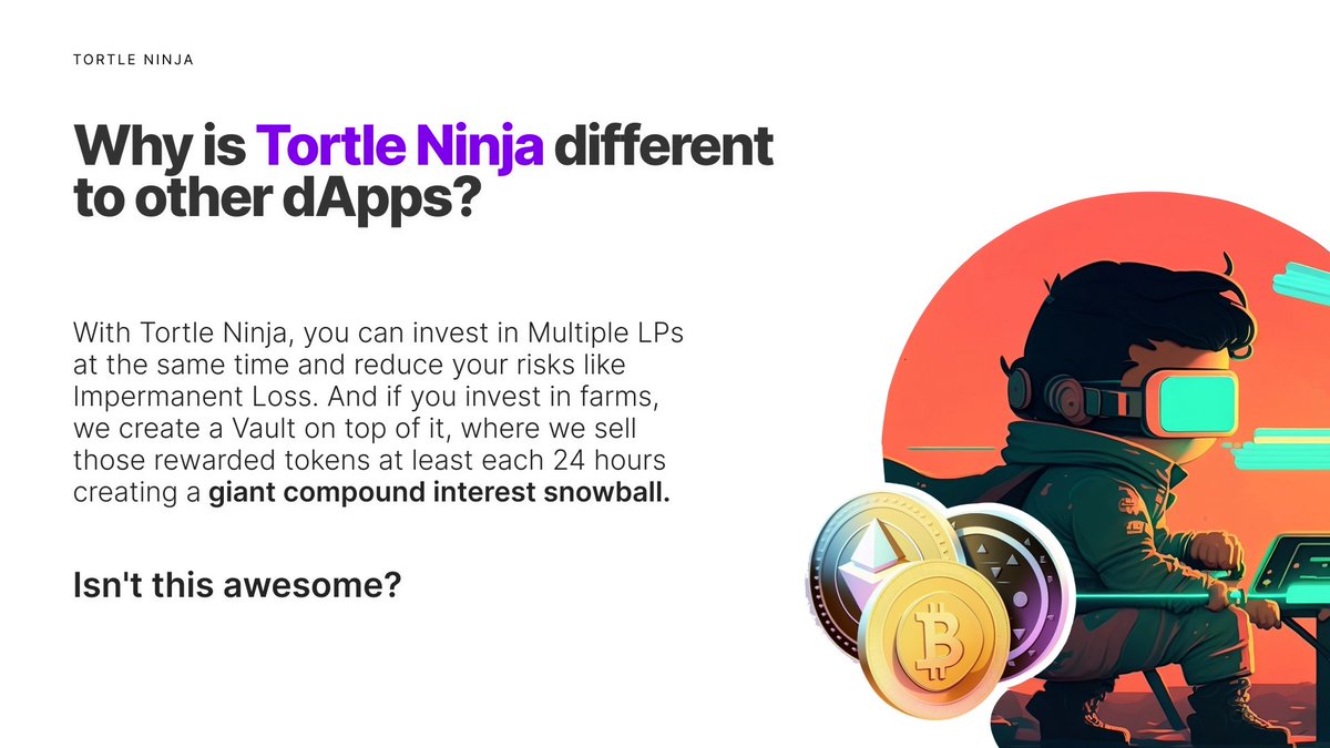AutoLayer's tweet photo. Today let's learn the difference between Liquidity Pools and Crypto Farms 😍

Why choose Tortle Ninja for your strategies instead of other dApps? 😏

Investing in LPs have risks like Impermanent Loss and we have a solution for that! 👀

Tag a friend who should know this!❤️ https://t.co/Kcevbqht6x