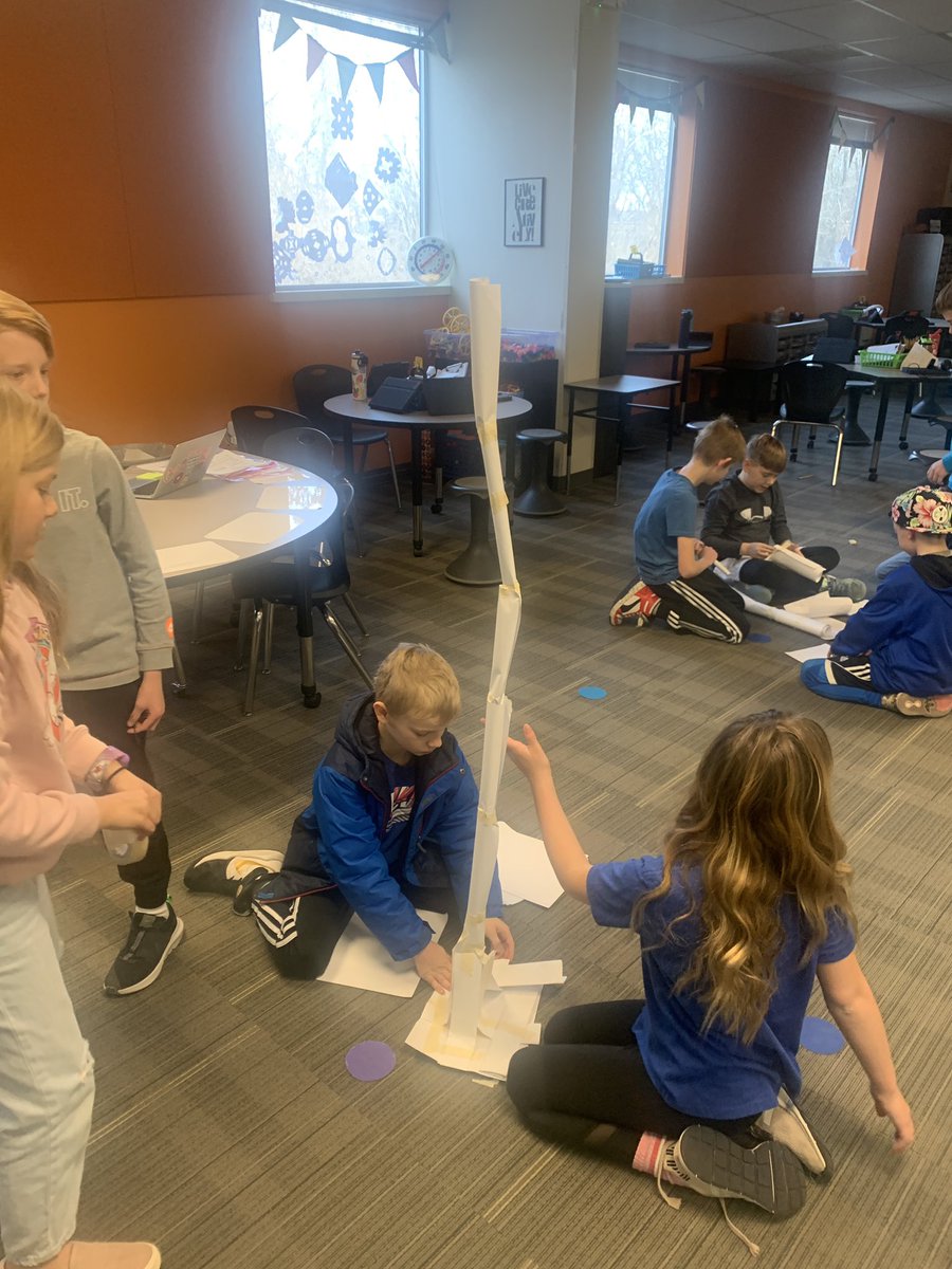 Studio3EPiC's tweet photo. Team challenge! Who can build the tallest paper tower? #collaboration #engineering @EpicElementary https://t.co/cHKOB3bins