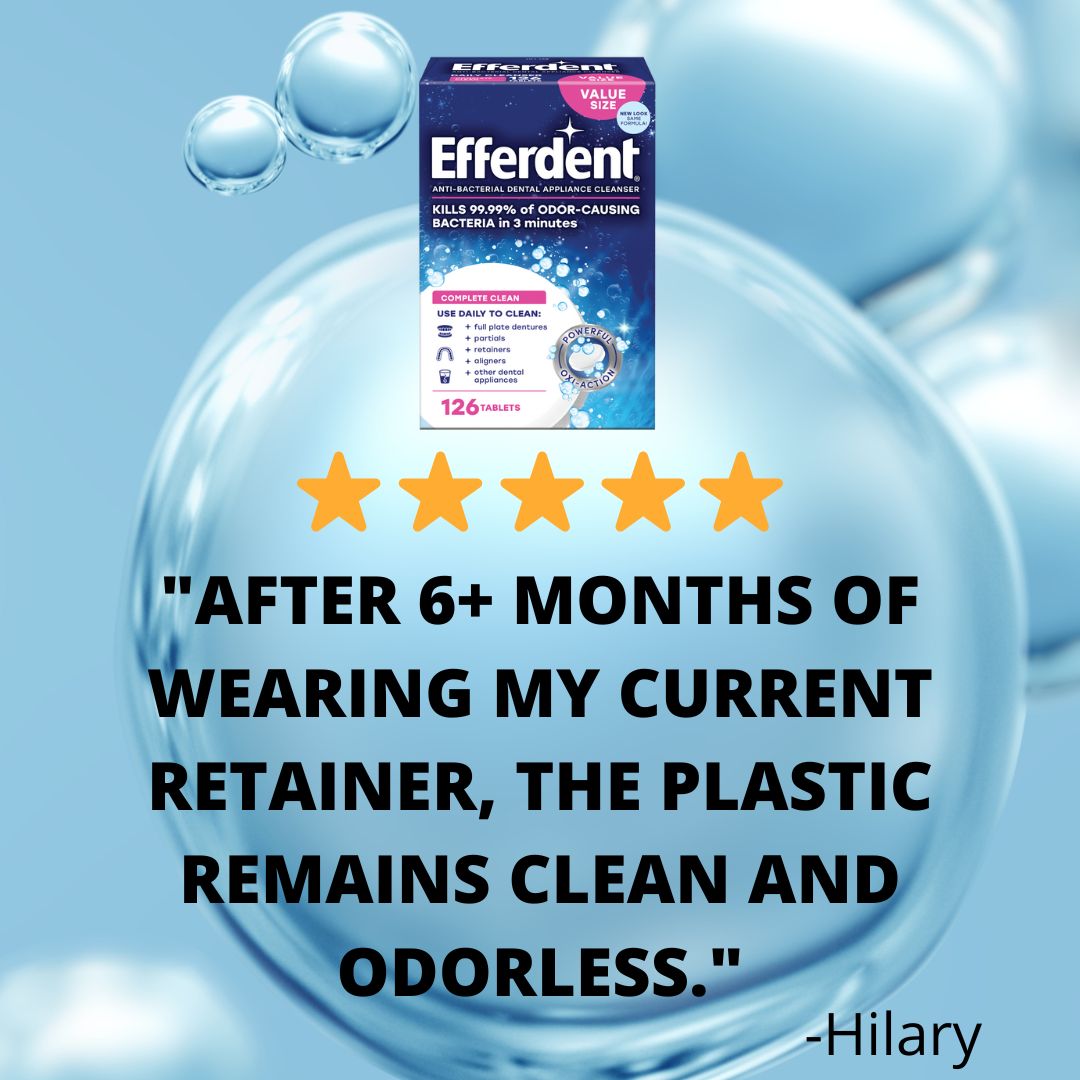 Efferdent's tweet image. Keep your retainers clean with Efferdent®! #UseAsDirected  #fivestars #efferdent #review #fivestarreview