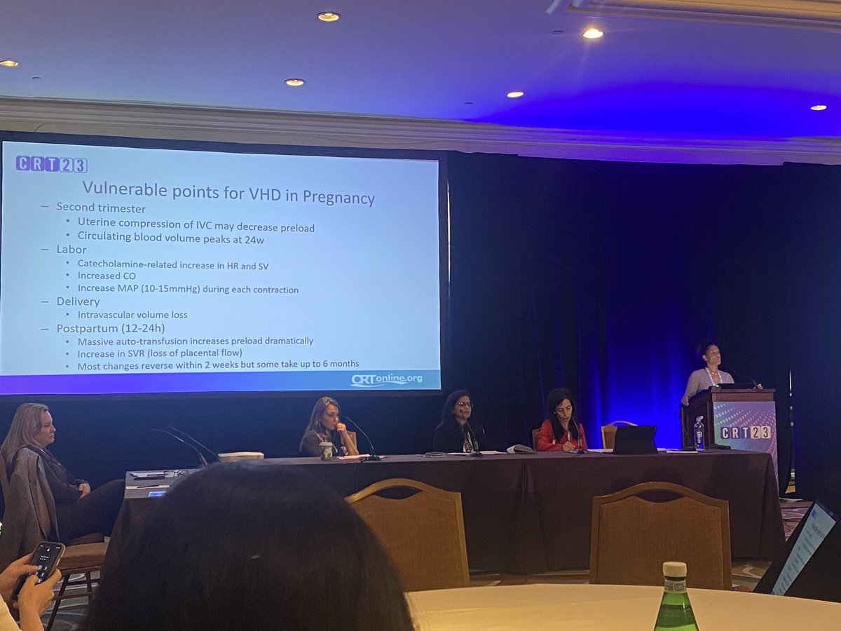 Managing valvular heart disease in pregnancy - led by the amazing Dr. Michelle Voeltz @heartdocandcrew at #CRT2023. Cardioobstetrics is a cardiology issue, not just a women’s issue. Great to see a full room! @scaiwin @CRT_meeting @WomenAs1 @global_wic