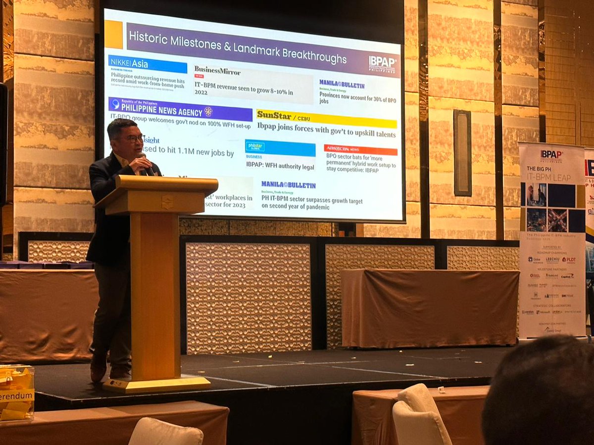 IBPAP_Official's tweet image. IBPAP President and CEO @jackmadrid proudly reports on the stellar performance of the Philippines IT-BPM industry in 2022 despite prevailing economic, political, and social challenges.

#IBPAPBoardElections2023 #IBPAPEvents2023