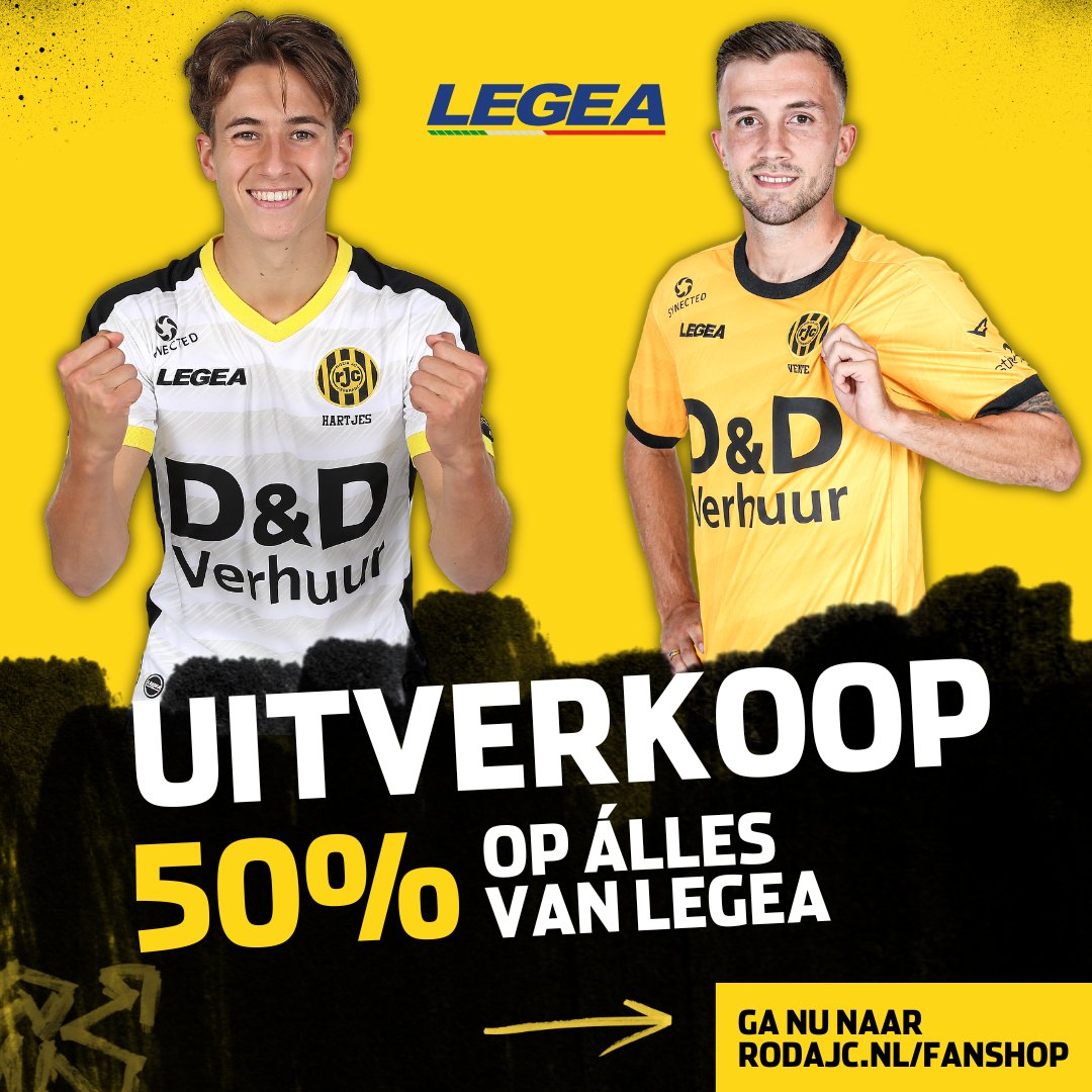 𝗨 𝗜 𝗧 𝗩 𝗘 𝗥 𝗞 𝗢 𝗢 𝗣 ! 🛒

Vanaf vandaag zijn 𝗔𝗟𝗟𝗘 Legea artikelen verkrijgbaar met 𝟱𝟬% korting! Ook alle wedstrijdshirts! 👕

🔗 Rodajc.nl/fanshop

#RodaJC