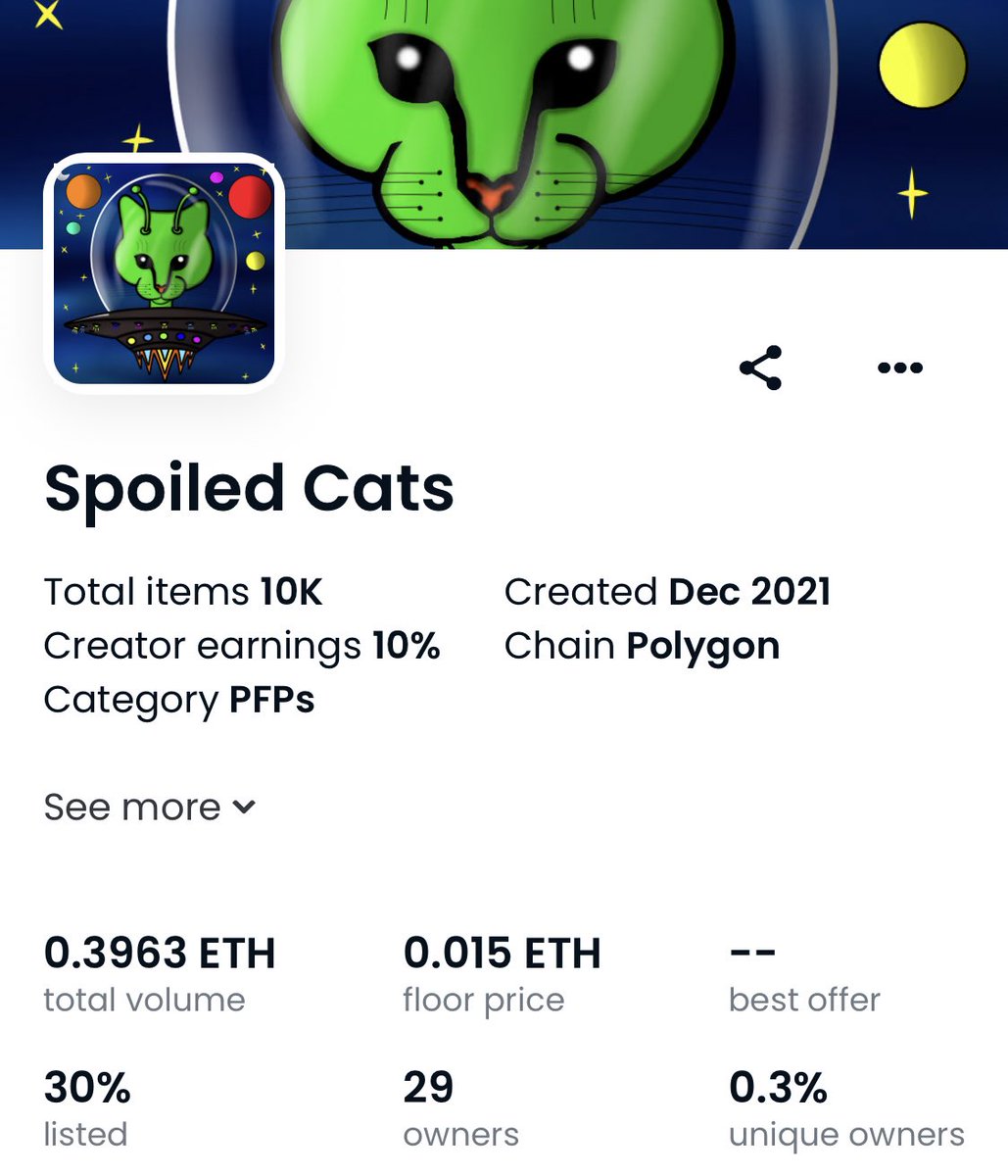 GMeoooooowww🐾🐾🐾🐾🐾☀️

Massive shoutout to my lovely friend and artist @nftartist1988 kittie😻

Thank you for creating the cutest bee Cat 🐝😸 love Spoiled Cats 🐈‍⬛ 💛

✨check on them here✨
👇🏻

opensea.io/collection/cat…

#NFT #NFTs #NFTCommunity #OpenSeaNFT