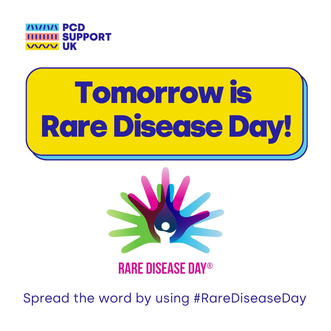 Have you heard it's #RareDiseaseDay tomorrow? This globally-coordinated movement is working to get equity in social opportunity, healthcare & access to therapies for people with a rare disease. 👋Get involved by spreading the word about #PCD! 👇RT to show your support