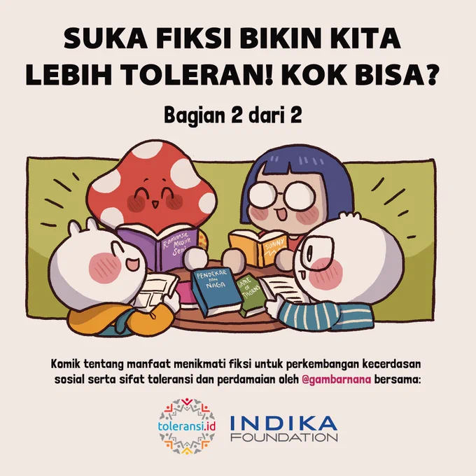Selain membuat kita mahir bersosialisasi, fiksi, terutama yang berisikan konflik internal mendalam karakternya, bisa membantu mengembangkan kecakapan theory of mind, sifat empati, pikiran terbuka, dan pemikiran kritis. (1/3) 