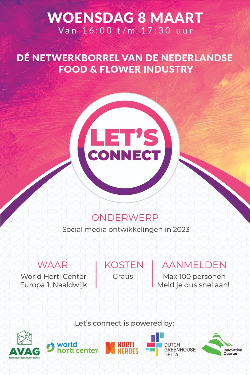 LET'S CONNECT | 8 MAART
Social media ontwikkelingen in 2023
 
Guy Sie, social media marketeer bij <a href="/bloemenbureau/">Bloemenbureau</a>, komt ons meer inzicht geven in de laatste ontwikkelingen van social media. 
 
Benieuwd naar het hele verhaal van Guy? Meld je dan aan: form.jotform.com/230314419126346