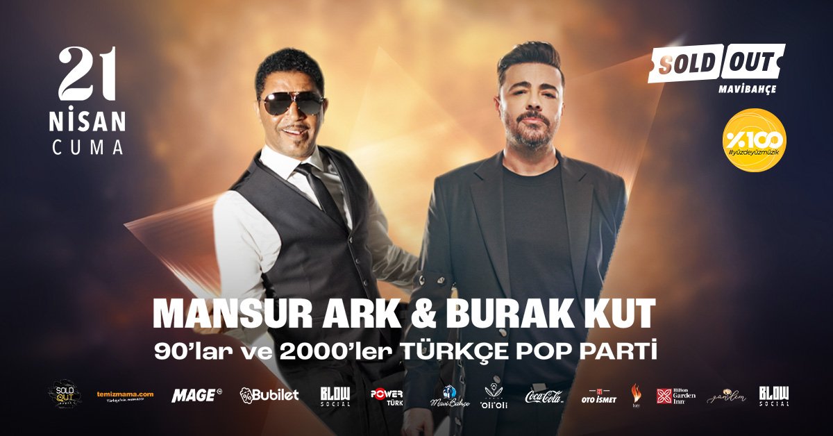 Mansur Ark ve Burak Kut ile 90’lar ve 2000’ler Türkçe Pop Parti, 21 Nisan Cuma günü Sold Out Mavibahçe sahnesi’nde!

#soldout #mavibahçe #izmir #konser #event #90lar #pop #yüzdeyüzmüzik #burakkut #mansurark