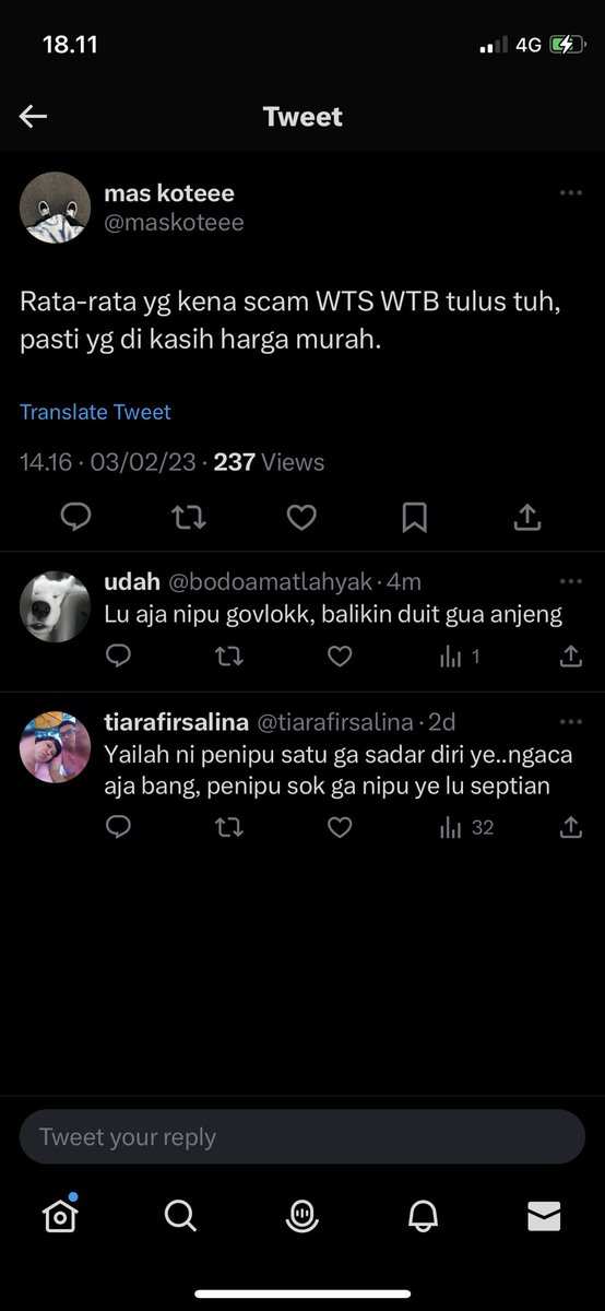 bodoamatlahyak's tweet photo. HATI-HATI BANYAK PENIPU!! KAYA GABERDOSA BANGET NI ORG DI AKUN TWT NYA BANTUIN ORG LAIN BIAR G KETIPU,DIRI SENDIRI MALAH NIPU! KURANG KURANGIN MAS NYA MAU PUASA JNGN BANYAKIN DOSA.KALO KURANG DUIT YA USAHA CARI KERJA.COWO KO BANCI,GUA PUNYA TMN BANCI GBGINI MODELNYA🙏#wtstulus https://t.co/Rlq9eL9NOW