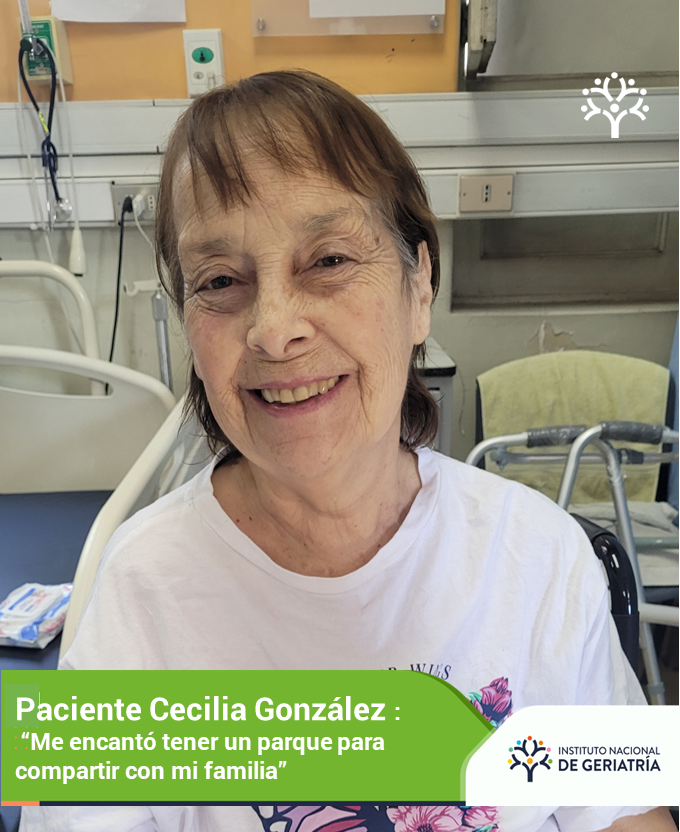 Los pacientes hospitalizados en <a href="/ingerchile/">Instituto Nacional de Geriatría</a> tienen la oportunidad de asistir a nuestro parque. Esto fue valorado por nuestra paciente, Cecilia González, quien estuvo unos días hospitalizada. “Me encantó asistir al parque, ya que pude compartir con mi familia".