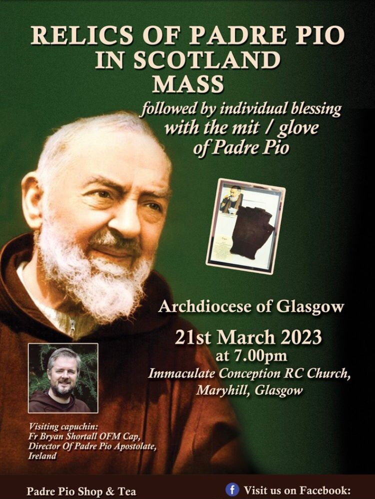 St.Andrew's RC Church, Bearsden on Twitter "RELICS OF PADRE PIO IN