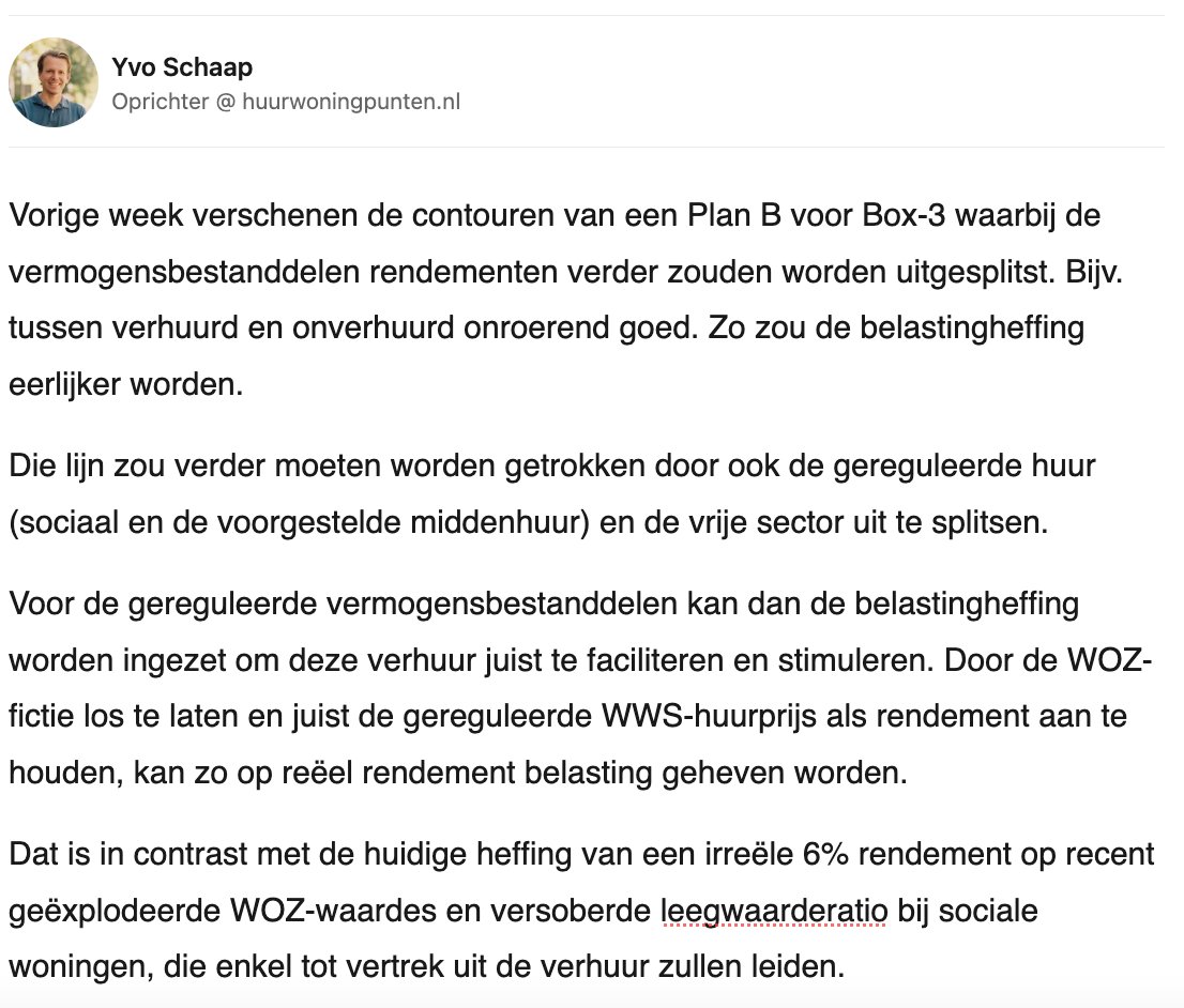 yvoschaap's tweet photo. @StasFB Idee mbt invulling Plan B op Box3 heffing:  inzetten om juist sociale- en middenhuur te stimuleren voor particuliere verhuurders. 

cc @erikvanrein @Particuliereve1 https://t.co/RMurdnY0gA