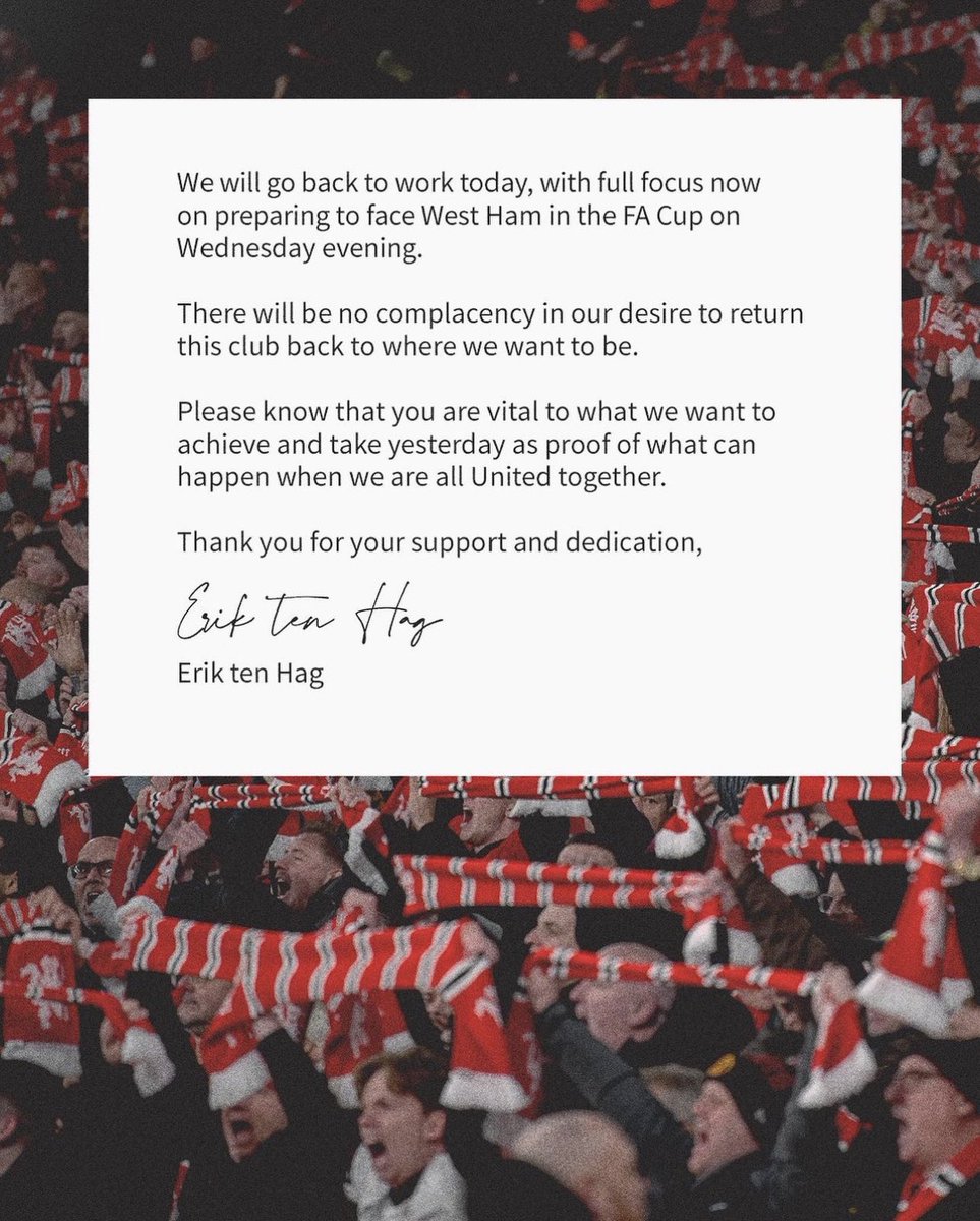 Erik ten Hag’s open letter to fans. I can’t tell you how much I love this man.