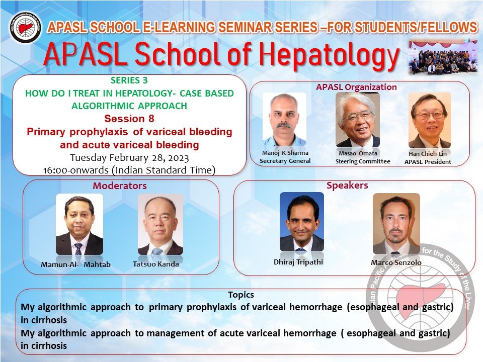 APASL School of Hepatology Series 3-8 will be held ! February 28 from 16:00 Indian time. Register at regconf.com/apasl_hepatolo… Or, please access following URL. URL zoom.us/join ID 853 5158 0540 Passcode apasl2022 We Look Forward to Your Participation!