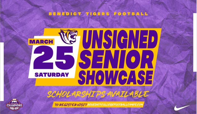 Go Tigers!

It’s an exciting time in The Jungle! Mark your calendar!

Spring ball starts on Tuesday Feb. 28th

Unsigned Senior Camp on Saturday March 25th

Coaches Clinic on Saturday April 1st

Junior Day/Spring Game on Saturday April 8th

803 Summer Showcase on June 16th

#CWCW