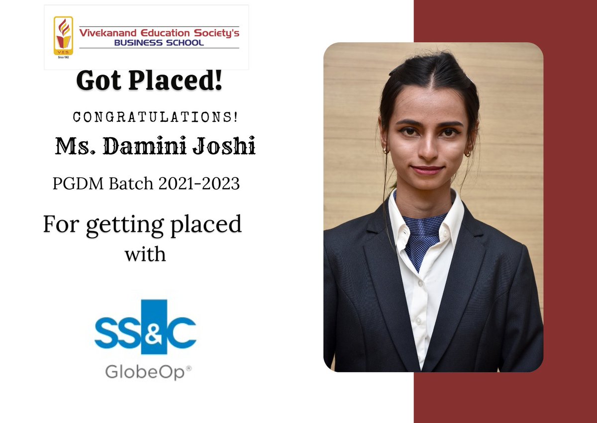 vbs_mumbai's tweet image. Success Story!!
VBS enthusiastically congratulates Ms. Damini Joshi(Batch 2021-23) for her placement with 'SS&amp;amp;C GlobeOP"
Best Wishes for a Happy and Successful future.
#VBS #vbsplacements #PGDMplacements #placements2023
#MBA #MBAplacements #vivekanandcollege #vbspgdm #MBAcollege