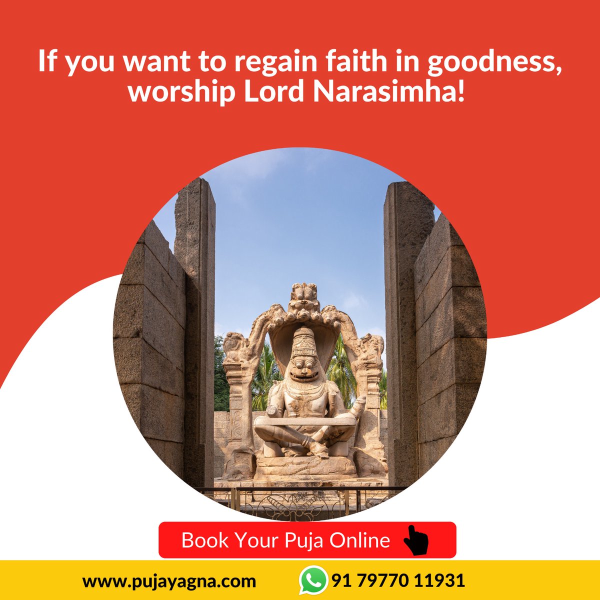 If you want to regain faith in goodness, worship Lord Narasimha!

To book the Narasimha Puja and Havan online, visit pujayagna.com/products/naras…

#bookforpandit #onlinepoojan #onlinepoojabooking #भक्ति #bhajan #kirtan #vedicchanting #vedicmantra #onlineconcert