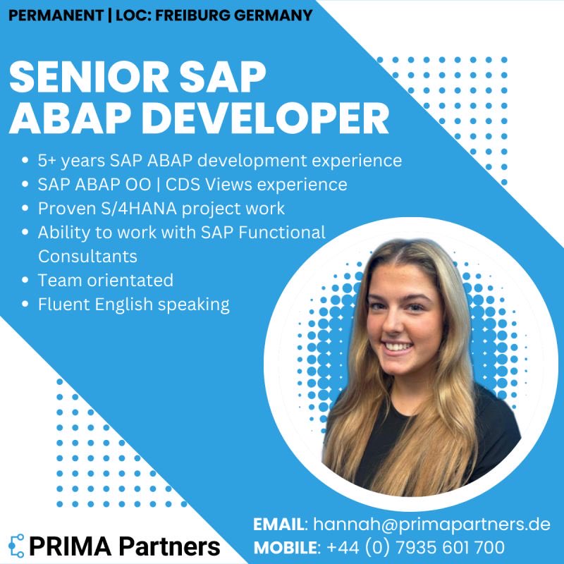 **SAP ABAP Permanent Position** 
#SAPABAP #SAPGermany #Technicalconsultant