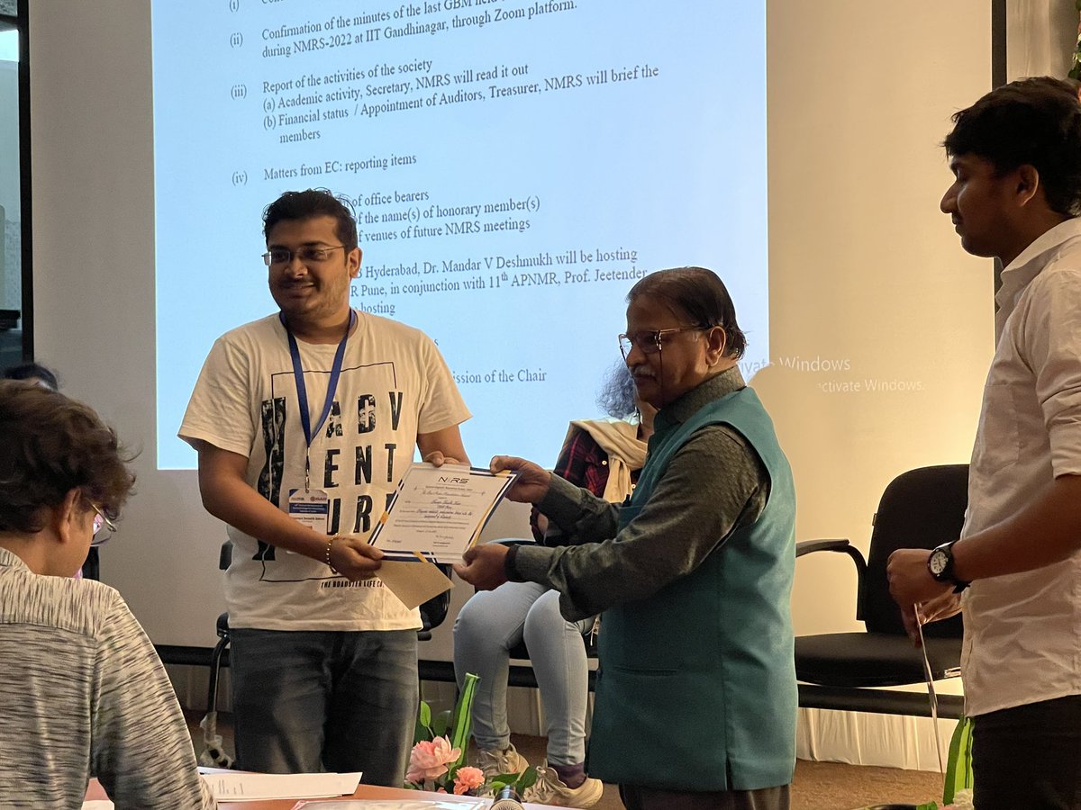 Am really glad to share you that <a href="/soumya_swastik3/">Soumya Swastik</a> has won the best poster award <a href="/nmrs23_iiserbpr/">NMRS2023</a> .. a proud moment for both the mentors - me and <a href="/ShilpySharma14/">Shilpy Sharma</a>