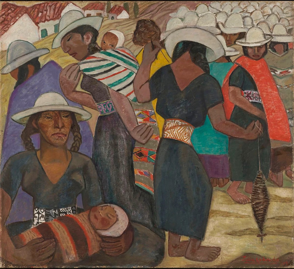 ProgIntl_br's tweet image. ARTE DA SEMANA | Julia Codesido foi uma pintora peruana nascida em 1883. Como parte do movimento plástico peruano, seu trabalho se destacou pelo estilo indígena, enfatizando o papel de mulheres indígenas em cenas de parto, como em &quot;Indias Huancas&quot; (1931).