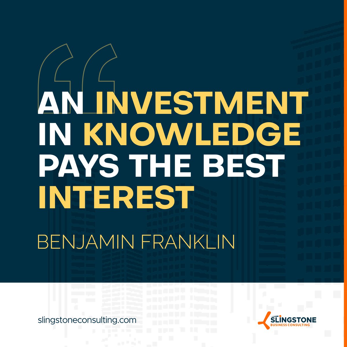 SlingstoneC's tweet photo. Learning is an investment that never goes to waste. 

As Benjamin Franklin once said, 'an investment in knowledge pays the best interest'. 

What are you investing in today to secure your tomorrow? 

#investinyourself #lifelonglearning #knowledgeispower https://t.co/GV9gdEbt8m