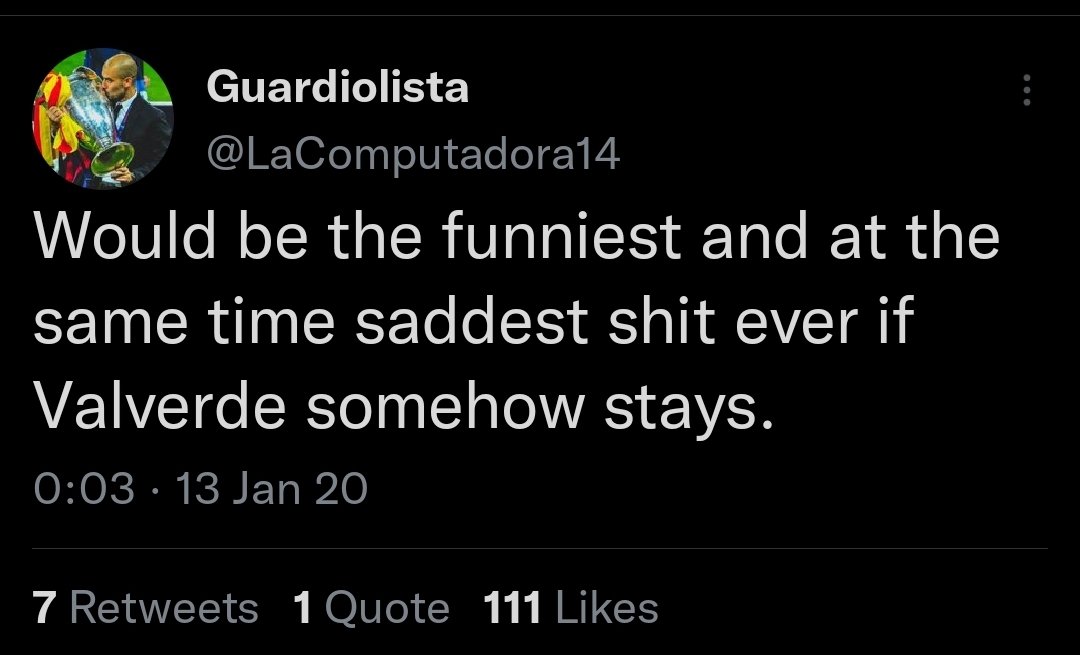 Appoint - Sack - Repeat

This brother was shouting ValverdeOut and wanted him to be sacked while he was top of the table, just because of European failures.

And now he's doing the same with Xavi by sympathising with Valverde like a hypocrite. Unbelievable fanbase.