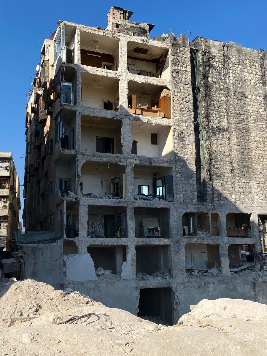 The scale of the #Syriaearthquake is huge. Each one of these rooms is  part of a family home. The buildings infront collapsed pulling the party wall down. Many dead or injured. #trauma #orthopaedics #DamageControl #TurkeySyriaEarthquake  Donate here    justgiving.com/page/sian-newb…