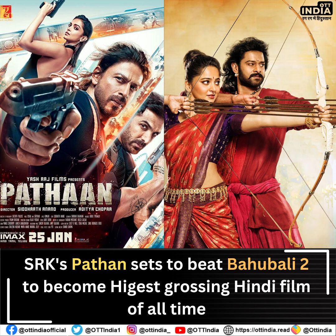 Hindfirstnews's tweet photo. Bollywood: @iamsrk #Pathanmovie crosses #Bahubali2 and becomes the top grossing  Hindi film...

#otindia #entertainment @deepikapadukone @ssrajamouli #movies #Bollywood 
@TrendsPrabhas https://t.co/KJWAm36TRX