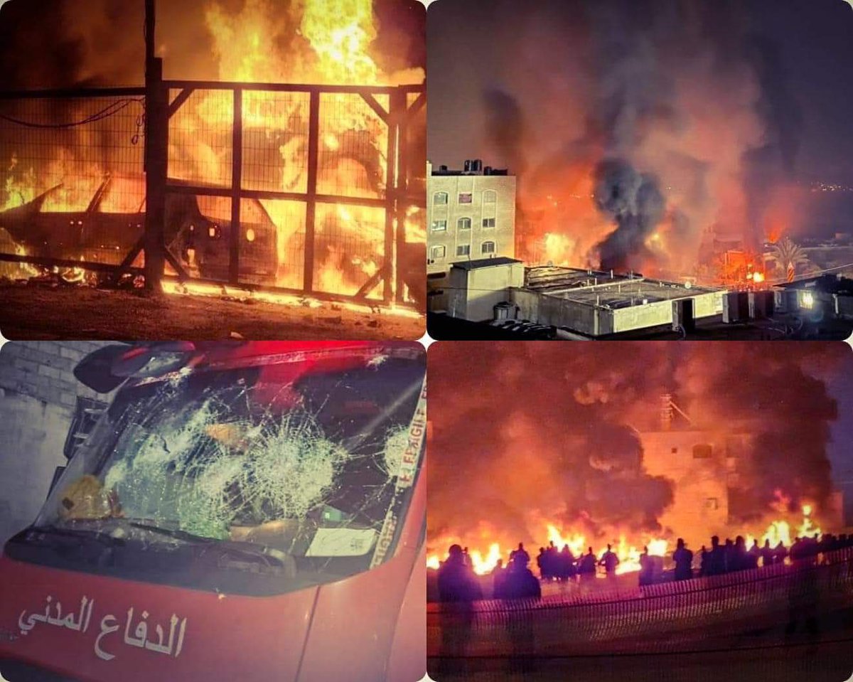 hzomlot's tweet photo. Illegal Israeli colonial settlers rampage last night in Huwarra, leaving Palestinian aid worker dead, 400 injured, 30 houses burnt, cars vandalised, is not just violence, it is organised terror. 1/2 https://t.co/ZhWIo3boGU