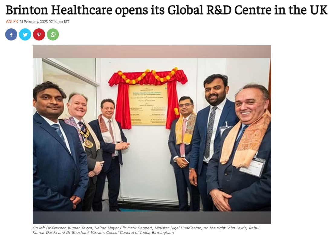 Harjinder Kang, HM Trade Commissioner (South Asia) (@hmtcsouthasia) on Twitter photo 🎉Congratulations to <a href="/BrintonHealth/">Brinton Health</a> for unveiling its 🌎R&D Centre in #England.
With plans to invest £30m & 300 highly skilled jobs over the next 5 years.
An excellent example of the benefits 🇬🇧🇮🇳 #trade can bring to both nations.
Via <a href="/theprintindia/">ThePrintIndia</a> 👇
theprint.in/ani-press-rele… 🎉Congratulations to <a href="/BrintonHealth/">Brinton Health</a> for unveiling its 🌎R&D Centre in #England.
With plans to invest £30m & 300 highly skilled jobs over the next 5 years.
An excellent example of the benefits 🇬🇧🇮🇳 #trade can bring to both nations.
Via <a href="/theprintindia/">ThePrintIndia</a> 👇
theprint.in/ani-press-rele…
