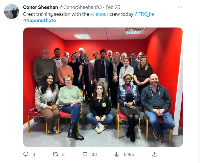 Leftwant2bRight's tweet photo. Here's Communist, Labours Starry Plough #HopeNotHate crew from Ireland - Perhaps, why, Stasi head, #MattCollins &amp; #NickLowles of HnH, never mentioned the IRA or INLA from where Irish terror links to Labour originates. Irish (terrorist) Army - James Connolly, Durham's Gala #TWAFA https://t.co/BXfTm1mYLP