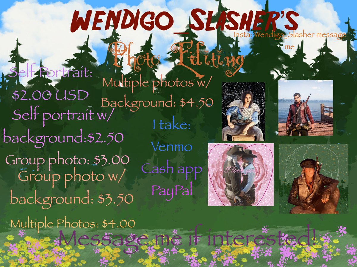 WendigoSlasher's tweet photo. I’m offering online video game character customization, now if you have a video game character that you made for online (GTA, RDR etc.) and want it customized BOOM!
#rdr2online #reddeadredemption2online #reddeadredemption2
#rdr2onlineps4
#reddeadredemptionps4 #ps4gamer https://t.co/keTY0rM5uH