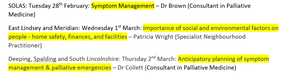 ECHOLincs's tweet photo. This weeks topics 👇
Join us by emailing: echosupport@stbarnabashospice.co.uk
@FisherMJF @StBarnabasLinc @LCHSLearning @CareinLincs
#ProjectECHO #Learningbettertogether #Wewanttolearnfromyou #Communityofpractice #Expertspeakers https://t.co/sWH4Se1pfr