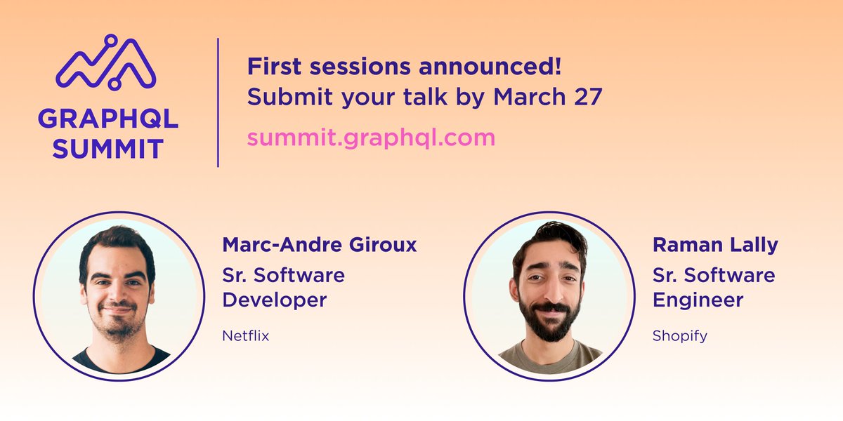 GraphQL Summit (@graphqlsummit) on Twitter photo We're thrilled to announce talks by <a href="/__xuorig__/">Marc-André Giroux</a> from Netflix on modern GraphQL schema design and <a href="/Rmnlly/">Raman Lally</a> from Shopify on underutilized GraphQL directives. Submit your talk proposal by March 27th for a chance to join them on stage!
bit.ly/3KI50XU We're thrilled to announce talks by <a href="/__xuorig__/">Marc-André Giroux</a> from Netflix on modern GraphQL schema design and <a href="/Rmnlly/">Raman Lally</a> from Shopify on underutilized GraphQL directives. Submit your talk proposal by March 27th for a chance to join them on stage!
bit.ly/3KI50XU