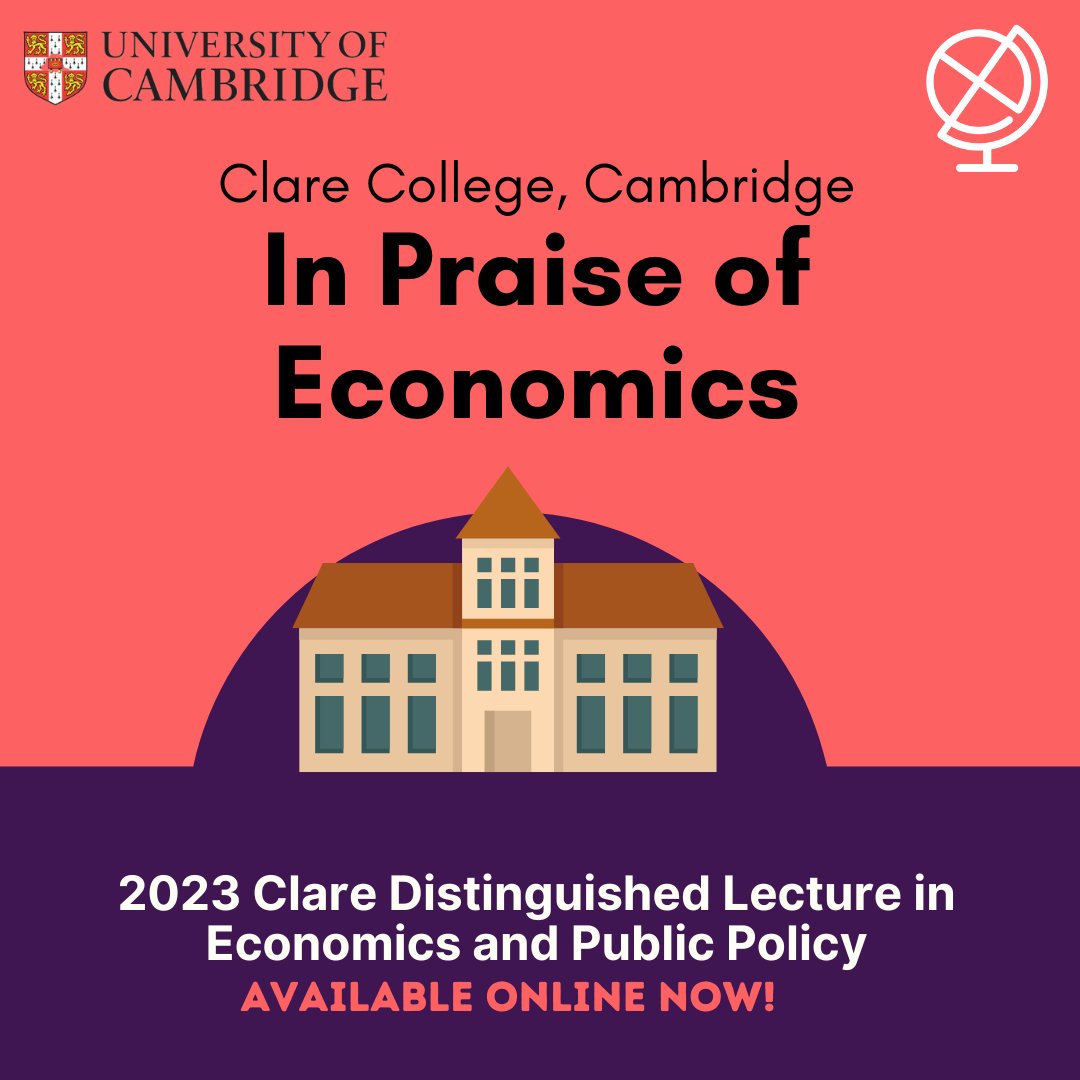 DiscoverEcon's tweet photo. The 2023 Clare Distinguished Lecture in Economics and Public Policy is now available. Click here ๐ https://t.co/Ip99kKFnPE to see Dame Colette Bowe discuss the impact of economists in the UK. @ClareCollege
#economicslecture #universityofcambridge #clarecollege https://t.co/MV8tz6WmDw