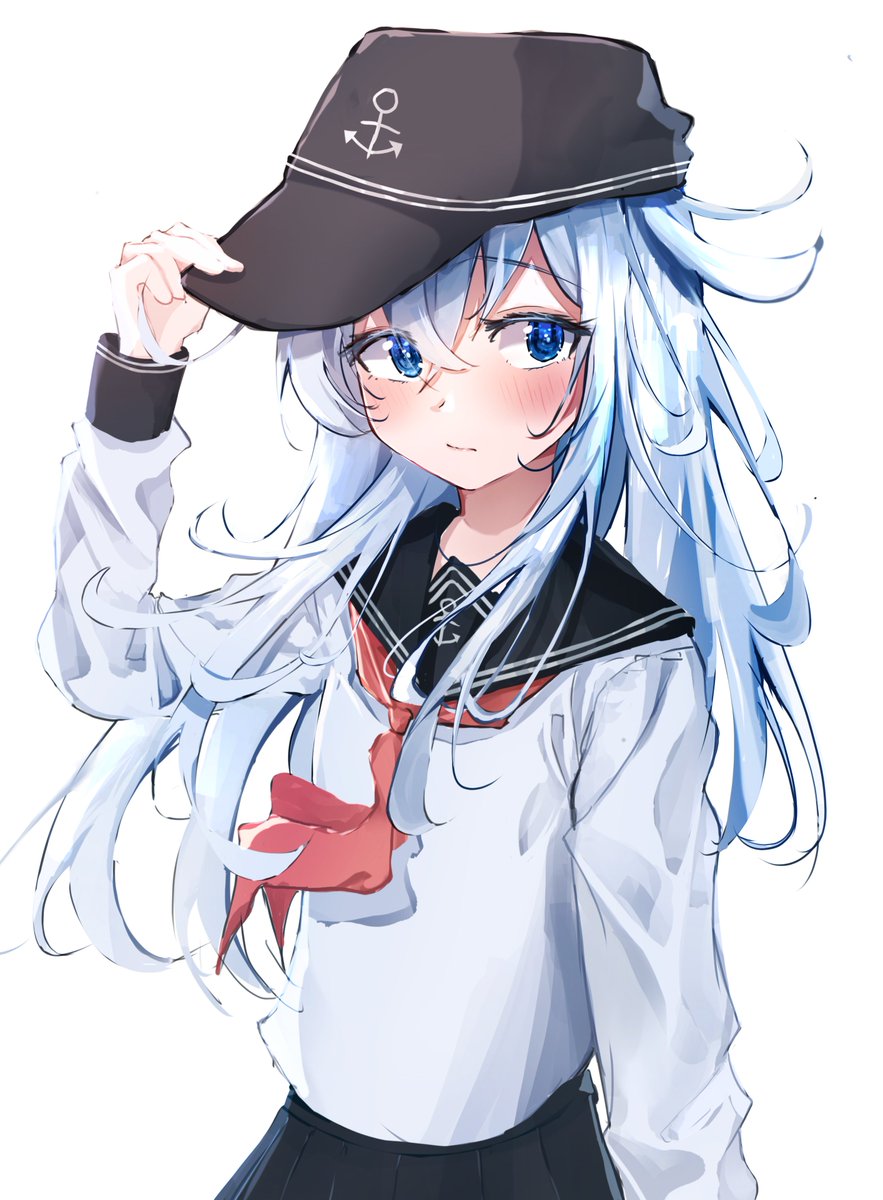 hibiki (kancolle) 1girl solo long hair blue eyes hat school uniform serafuku  illustration images