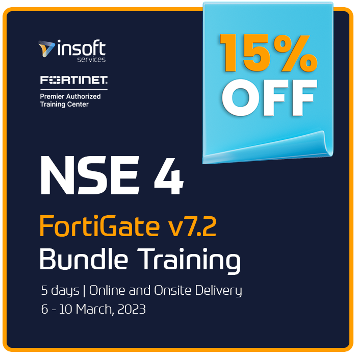 InsoftServices's tweet image. Attention all security professionals! The NSE 4 – FortiGate v7.2 Bundle Training is fast approaching and there are only a few slots left! 

For registration and inquiry, kindly message us at info@insoftservices.uk

#fortinet #fortinetpartner #FortinetTraining #NetworkSecurity