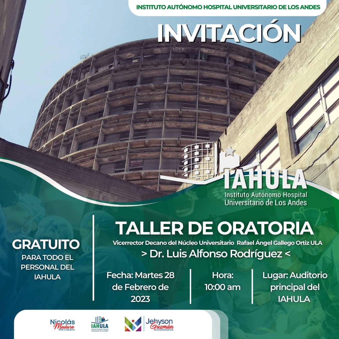 Invitación para todo nuestro personal IAHULA.

Asiste y participa, recuerda que el estudio, formación y aprendizaje es nuestro mayor valor.

#iahula #merida #venezuela