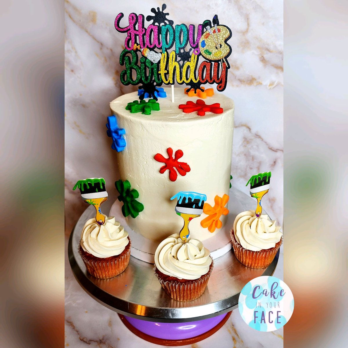 Sharing the sweetest thing from our recent paint party-themed cake! It's the perfect addition to any special occasion. Add some color and fun with this beautiful masterpiece. #paintparty #cake #paintitup #colorfulcake