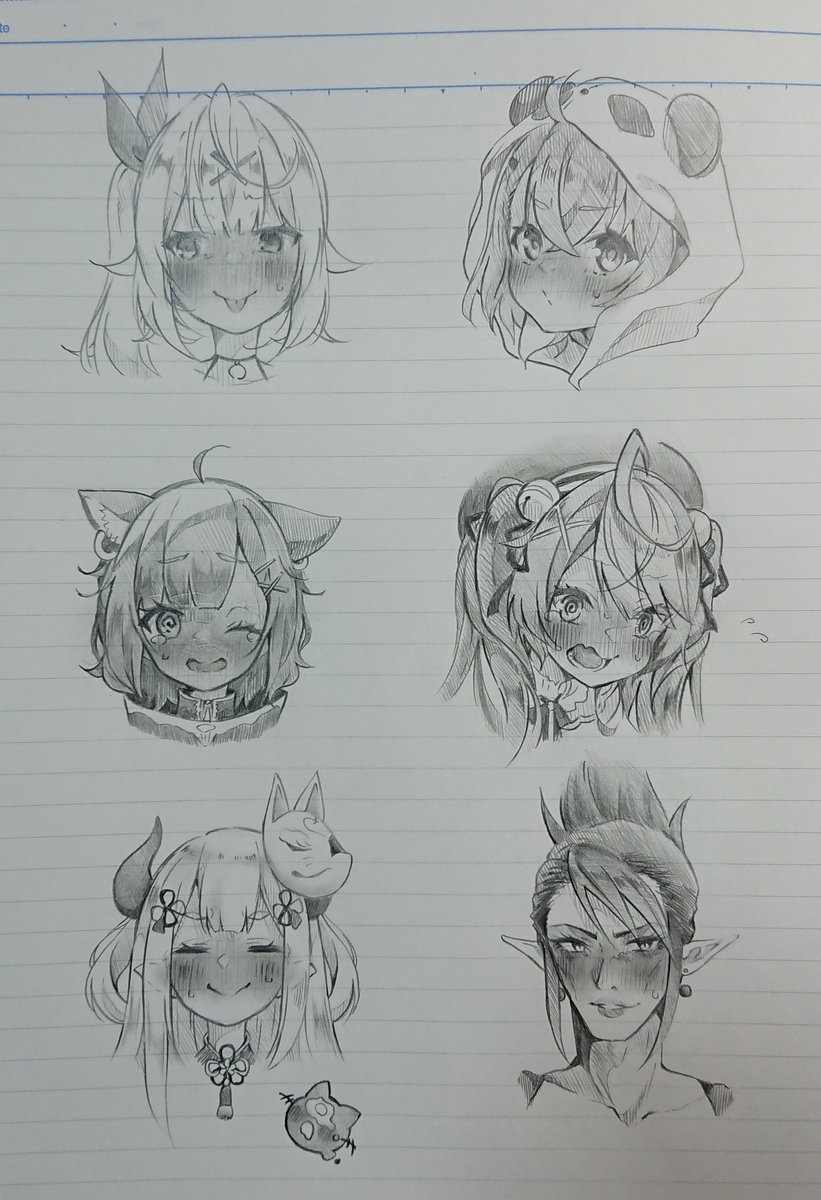 【※キャラ崩壊注意】
にじさんじメンバーで照れ顔落書き描いてみました✨🌈✨ 