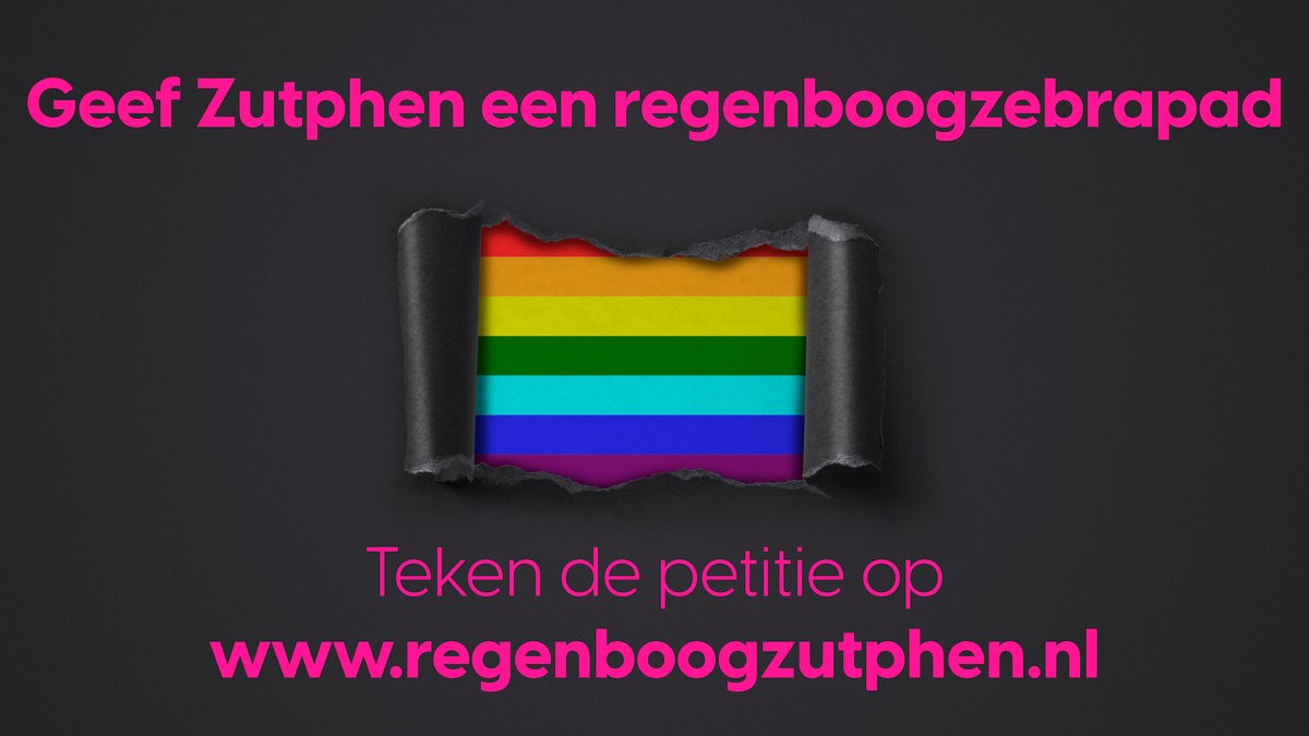 Ik woon in het prachtige #Zutphen, een officiële regenbooggemeente. Maar wij hebben - in tegenstelling tot andere steden - geen regenboogzebrapad. En dat gaat me aan het hart! 

Teken m'n petitie via regenboogzutphen.nl. Dankjewel alvast! ❤️