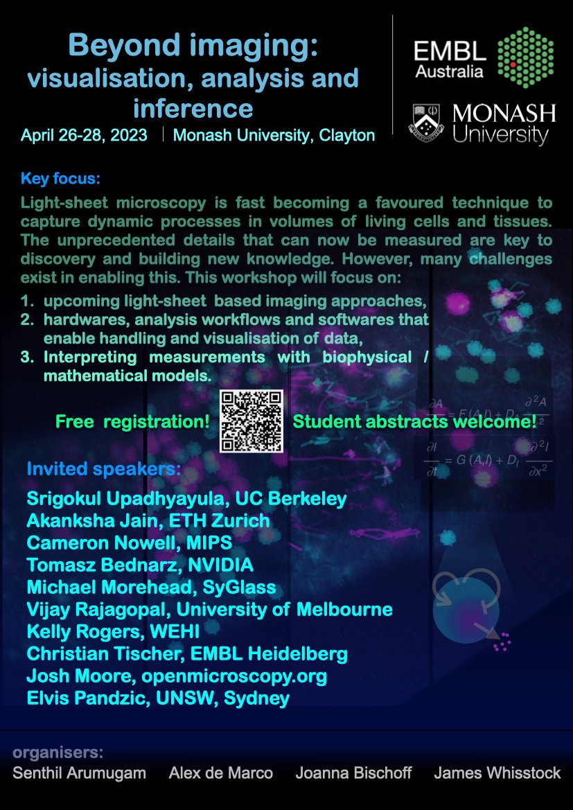 @cellphylab.bsky.social (@cellphylab) on Twitter photo Join us for a free, three-day, in-person light-sheet microscopy workshop organised by <a href="/EMBLAustralia/">EMBL Australia</a> & <a href="/MonashBDI/">Monash Biomedicine Discovery Institute</a> at Monash University, Clayton!
Up to 20 student grants valued at $500 to be selected from student abstracts!
Free registration here:
docs.google.com/forms/d/e/1FAI… Join us for a free, three-day, in-person light-sheet microscopy workshop organised by <a href="/EMBLAustralia/">EMBL Australia</a> & <a href="/MonashBDI/">Monash Biomedicine Discovery Institute</a> at Monash University, Clayton!
Up to 20 student grants valued at $500 to be selected from student abstracts!
Free registration here:
docs.google.com/forms/d/e/1FAI…