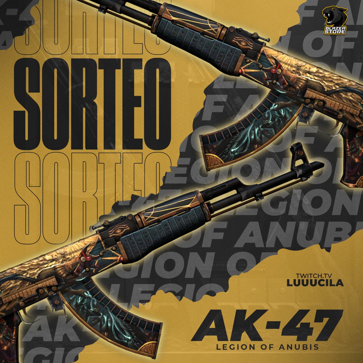Lucilayelenn's tweet photo. 🎉SORTEO AK-47 | Legión of Anubis (Field-Tested)🎉
Para participar : 
• Seguir a @BlazerStoreCSGO y @Lucilayelenn 
• Dar Rt y etiquetar a 2 amigos

Se sortea el día 6/3 por mi canal de twitch! 

Suerte a todos 🍀 https://t.co/vsqGEc6RHM