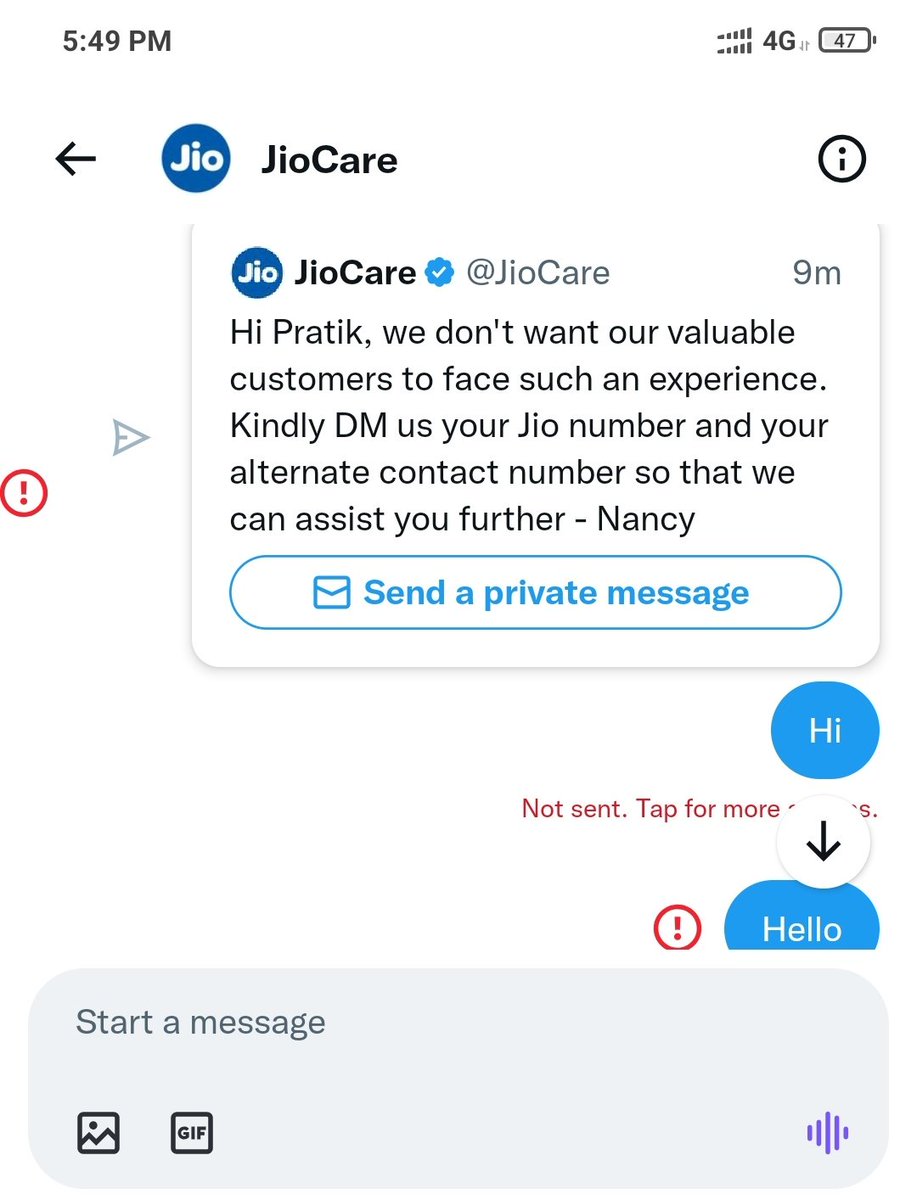 CAPratikSadrani's tweet photo. Not able to send a private message. @TwitterSupport kindly do the needful. It leads to block my twitter account. And after just 1 click it says continue to twitter. Pathetic😡 https://t.co/g4GguEEITH