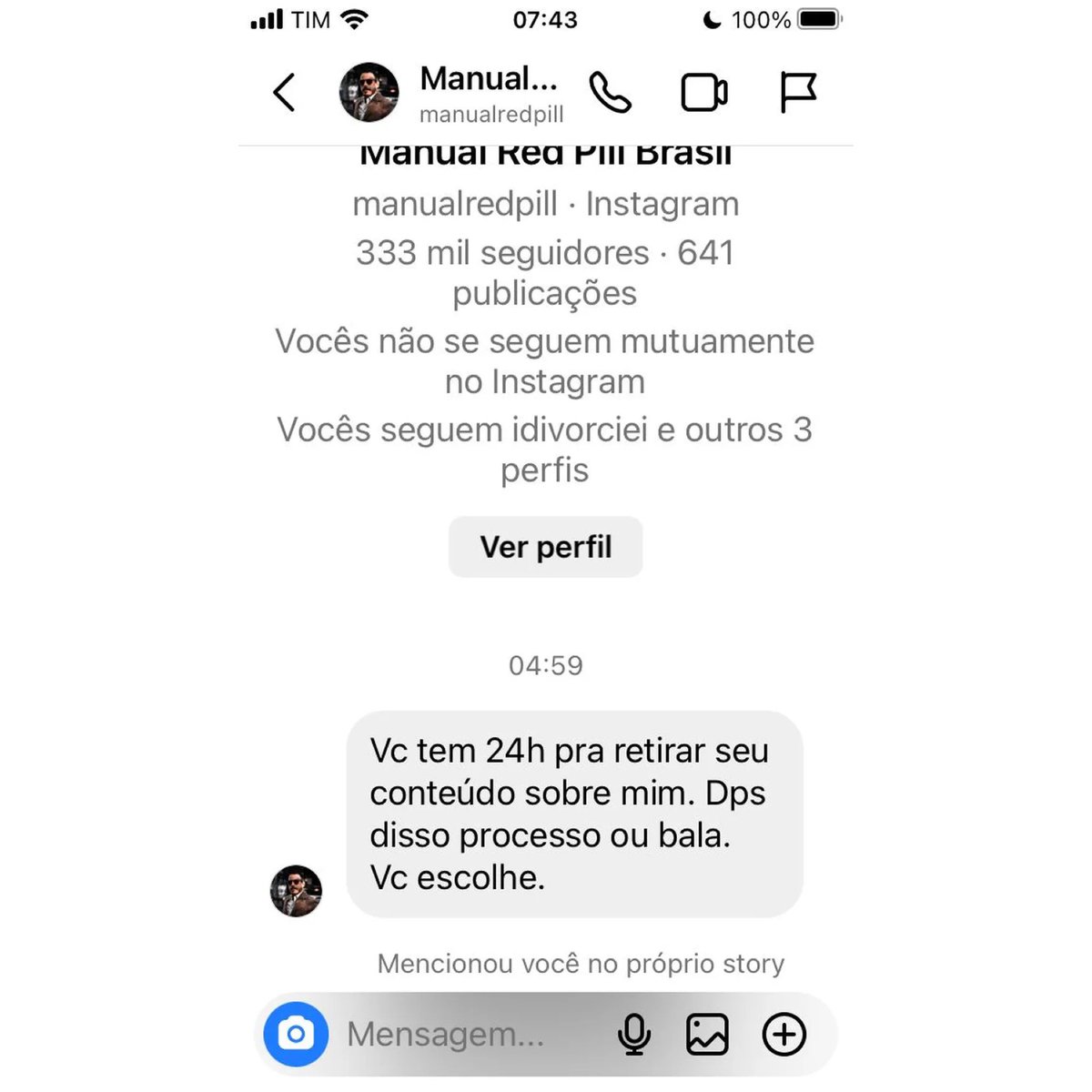 choquei's tweet photo. 🚨FAMOSOS: Atriz Livia La Gatto mostra ameaça de morte que recebeu do coach Thiago Schutz após postar vídeo debochando de homens com discursos misóginos. https://t.co/bvtT7zznof