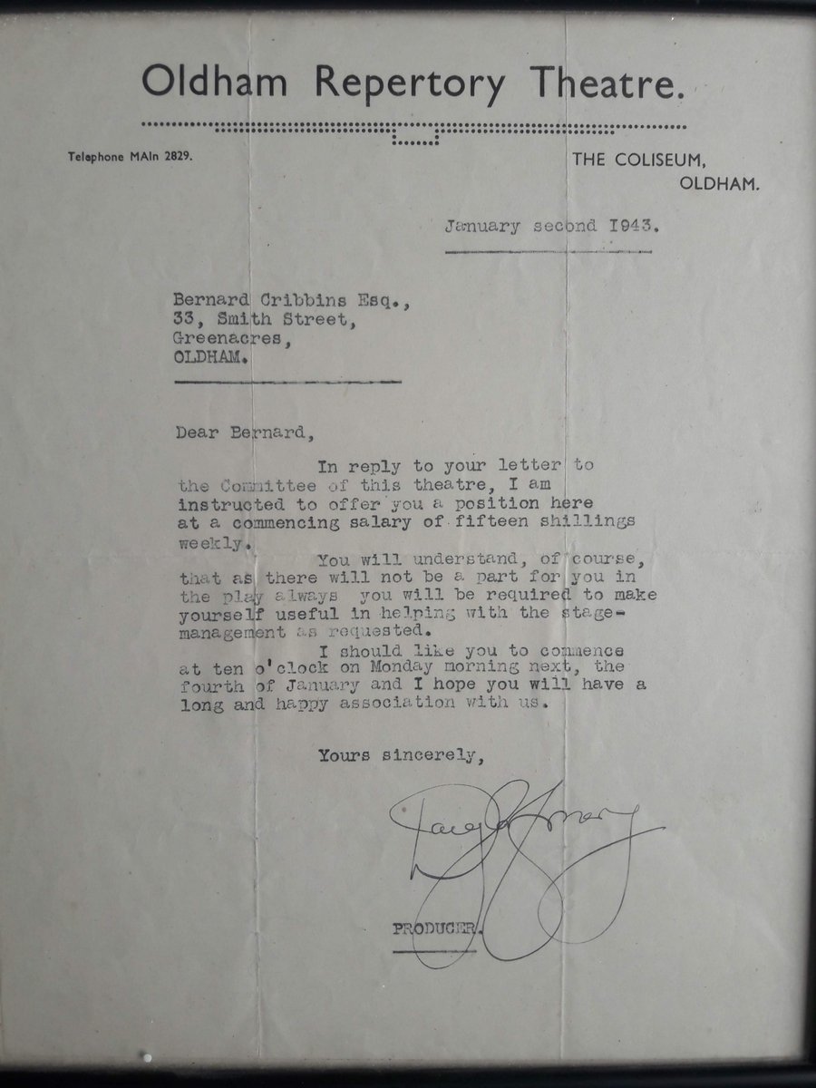 Just reading about the plight of @oldhamcoliseum. When I was working with Bernard Cribbins on his autobiography he showed me this one day. He was 14 years old, worked every hour God sent, and loved every moment. He was proud to have worked there. I hope it can be saved.