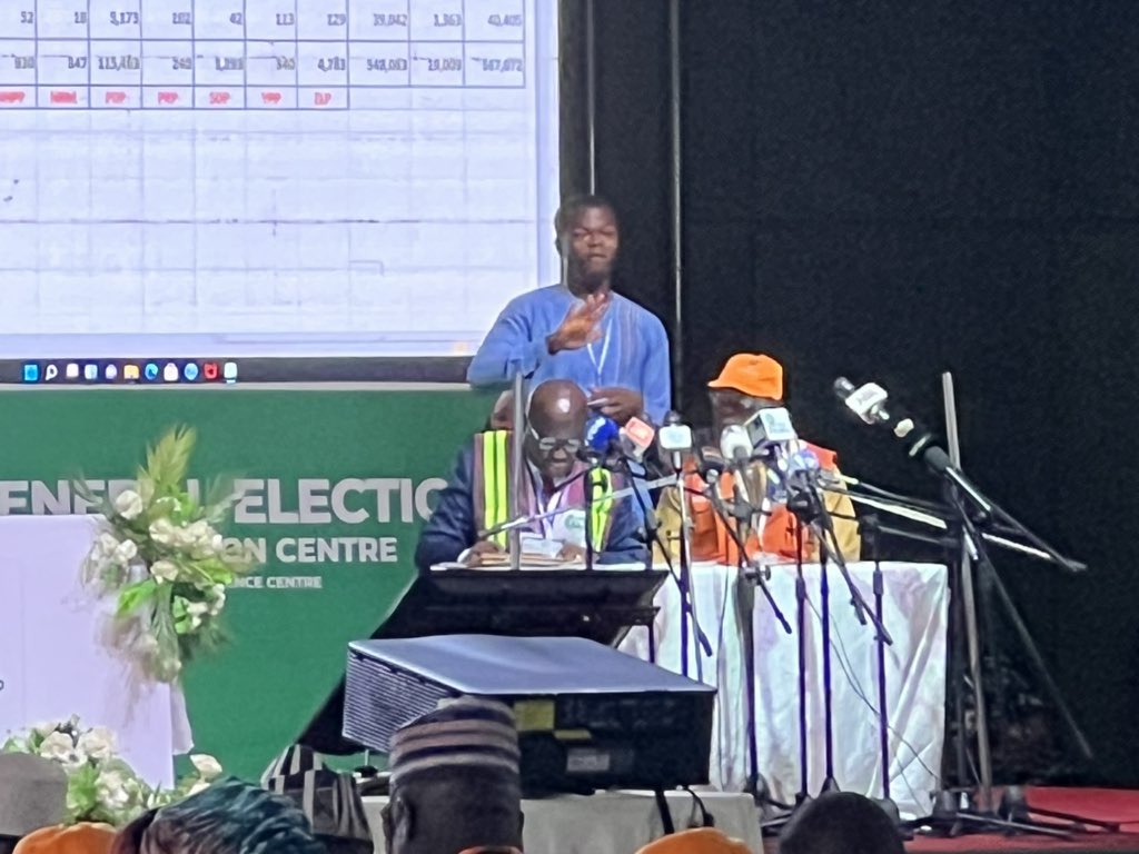 inecnigeria's tweet photo. Activities have resumed at the National Collation Centre, Abuja. The Collation Officers for Kwara and Ondo States have just presented their Presidential Election results.
#NigeriaDecides2023 https://t.co/L7YolMTgoe